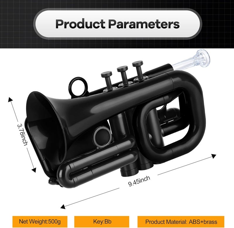 PAMPET DOLPHIN Pocket Trumpet Plastic Bb Trumpet Standard Trumpets for Student Beginner Bb Trumpets Instrument (Black) - Image 3